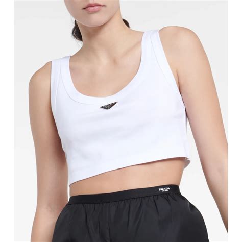 prada logo cotton jersey crop top|Prada vest.